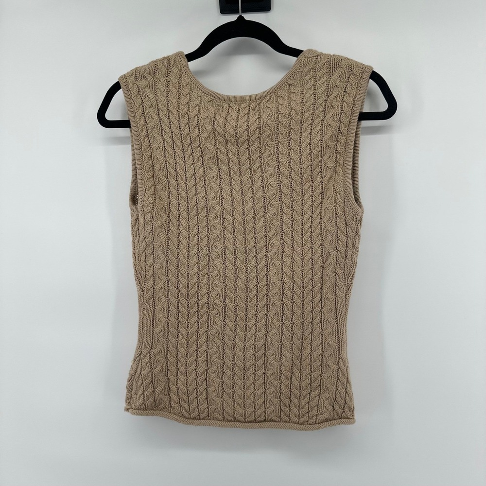 House of Harlow 1960 Cable Knit Sweater Vest XS Tan Beige Button Sleeveless Top